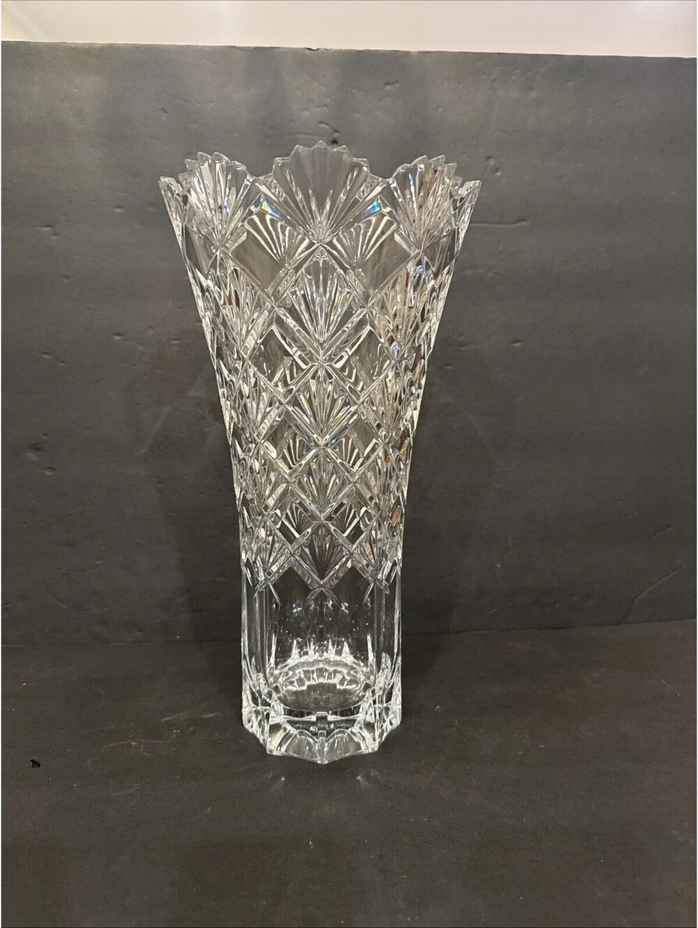 Stunning Mikasa VICEROY Flair Vase 13.75” Clear Cut Lead Crystal Czech Republic